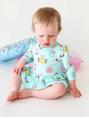 Posh Peanut Long Sleeve Twirl Skirt Swimsuit - Donuts 6/12